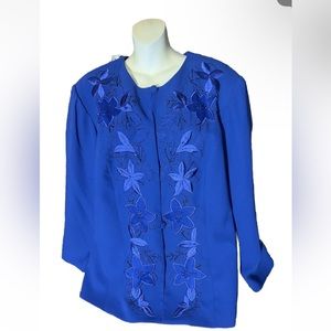 Maxie Klein Vintage Sea Bead Blazer Royal Blue Size 22w flower jacket top suit